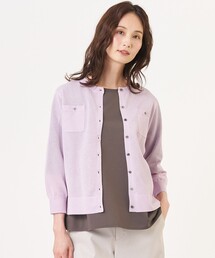 【シーンレスに活躍】SHEER GLOSS KNIT クルーネック カーディガン