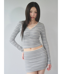 BUMBLE STRIPE SHIRRING TEE / GRAY