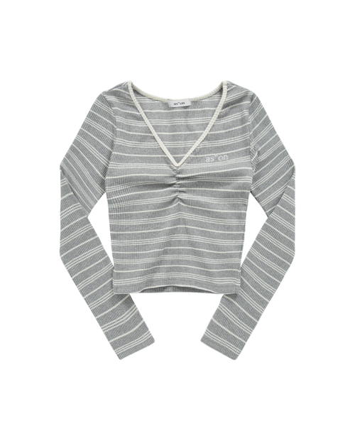 ASON(アズオン)の「BUMBLE STRIPE SHIRRING TEE / GRAY(Tシャツ/カットソー・レディース・その他・FREE)」の2枚目の写真