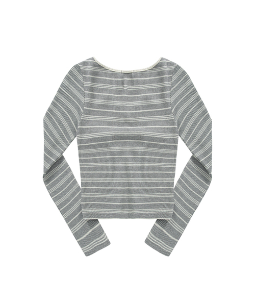 ASON(アズオン)の「BUMBLE STRIPE SHIRRING TEE / GRAY(Tシャツ/カットソー・レディース・その他・FREE)」の3枚目の写真