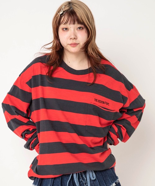 RNA(アールエヌエー)の「M2738 ボーダールーズロンT(Tシャツ/カットソー・レディース・パープル/スミクロ/ブラウン・MEDIUM)」の2枚目の写真