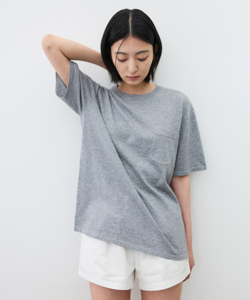 SUARE WOMEN(スアレウーマン)の「(ウィメンズ)コットンサマーウールボーイハーフニットメランジ(Tシャツ/カットソー・レディース・チャコールグレー・SMALL/MEDIUM)」の1枚目の写真