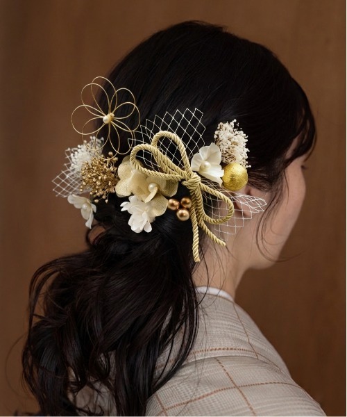 gossip!ロサンゼルス(ゴシップロサンゼルス)の「浴衣 ヘアアクセサリー 髪飾り パールピンニュアンスカラーフラワーレースリボン 浴衣ヘアアクセ 12点セット(和装小物・レディース・ホワイト・FREE)」の1枚目の写真