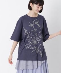 5.6オンスコットン天竺 エッジフローラ箔プリントTシャツ