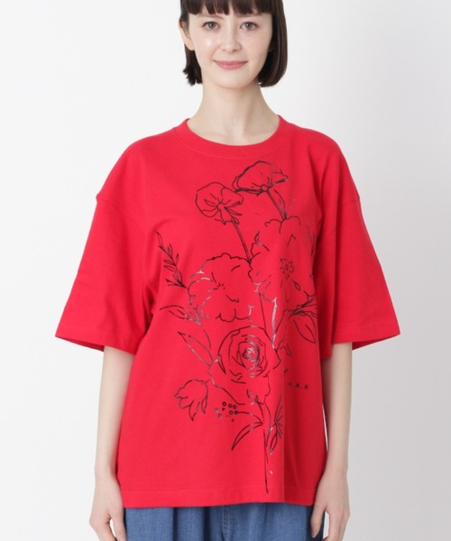 H.A.K(ハク)の「5.6オンスコットン天竺 エッジフローラ箔プリントTシャツ(Tシャツ/カットソー・レディース・ホワイト/レッド/ネイビー/ブラック・1/0)」の4枚目の写真