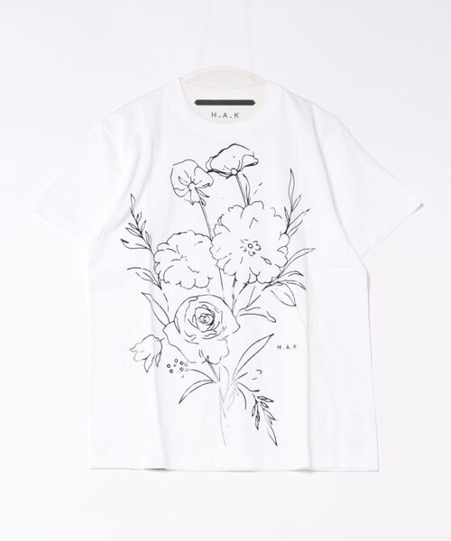H.A.K(ハク)の「5.6オンスコットン天竺 エッジフローラ箔プリントTシャツ(Tシャツ/カットソー・レディース・ホワイト/レッド/ネイビー/ブラック・1/0)」の10枚目の写真