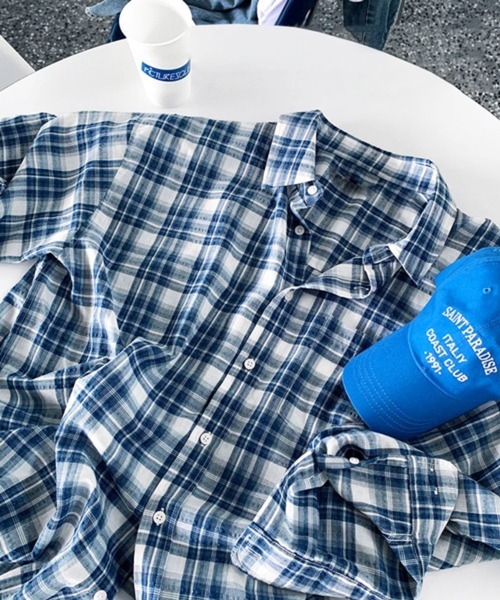NOWLE（ノウル）の「【NOWLE】ルーズシルエット チェック柄 長袖シャツ / ヴィンテージライク オンブレ マドラスチェックシャツ（シャツ/ブラウス・メンズ・ブルー・LARGE/MEDIUM）」の6枚目の写真