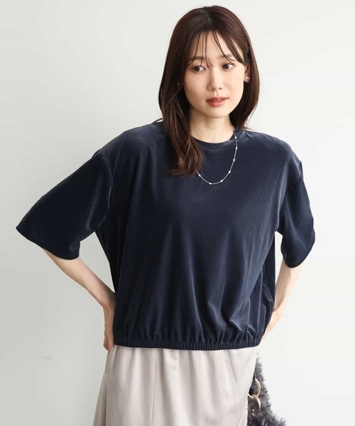 MK MICHEL KLEIN（エムケーミッシェルクラン）の「[洗える]シアーベロア 五分袖カットソー（Tシャツ/カットソー・レディース・ネイビー/ピンク/モカ/ボルドー・38）」の3枚目の写真