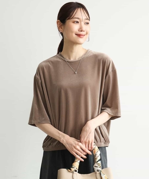 MK MICHEL KLEIN（エムケーミッシェルクラン）の「[洗える]シアーベロア 五分袖カットソー（Tシャツ/カットソー・レディース・ネイビー/ピンク/モカ/ボルドー・38）」の2枚目の写真