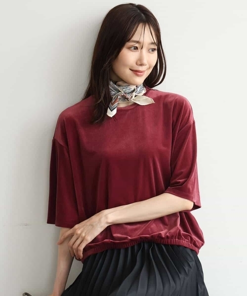 MK MICHEL KLEIN（エムケーミッシェルクラン）の「[洗える]シアーベロア 五分袖カットソー（Tシャツ/カットソー・レディース・ネイビー/ピンク/モカ/ボルドー・38）」の7枚目の写真