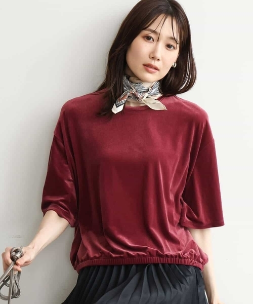 MK MICHEL KLEIN（エムケーミッシェルクラン）の「[洗える]シアーベロア 五分袖カットソー（Tシャツ/カットソー・レディース・ネイビー/ピンク/モカ/ボルドー・38）」の8枚目の写真
