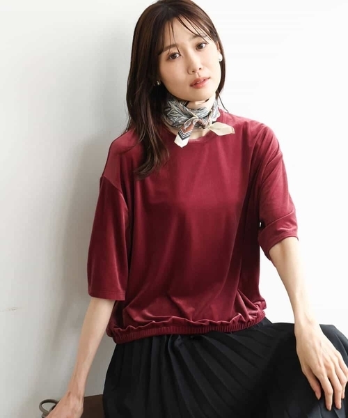 MK MICHEL KLEIN（エムケーミッシェルクラン）の「[洗える]シアーベロア 五分袖カットソー（Tシャツ/カットソー・レディース・ネイビー/ピンク/モカ/ボルドー・38）」の9枚目の写真