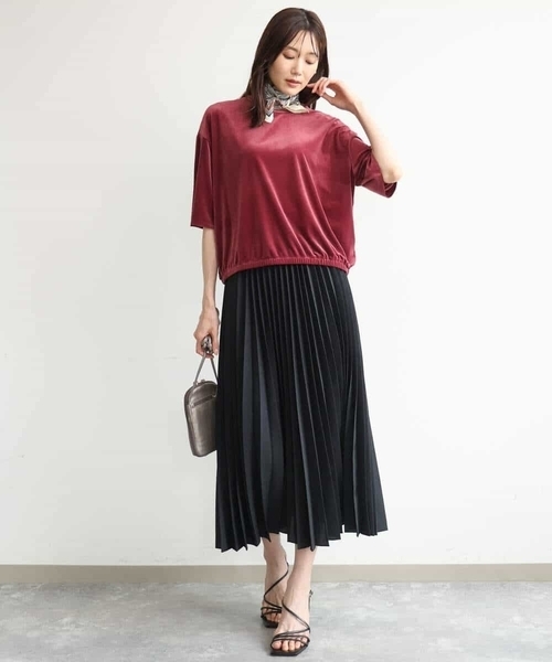 MK MICHEL KLEIN（エムケーミッシェルクラン）の「[洗える]シアーベロア 五分袖カットソー（Tシャツ/カットソー・レディース・ネイビー/ピンク/モカ/ボルドー・38）」の10枚目の写真