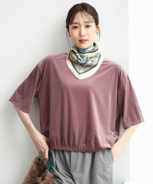 MK MICHEL KLEIN（エムケーミッシェルクラン）の「[洗える]シアーベロア 五分袖カットソー（Tシャツ/カットソー・レディース・ネイビー/ピンク/モカ/ボルドー・38）」の13枚目の写真