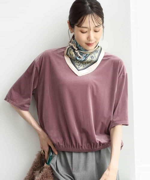 MK MICHEL KLEIN（エムケーミッシェルクラン）の「[洗える]シアーベロア 五分袖カットソー（Tシャツ/カットソー・レディース・ネイビー/ピンク/モカ/ボルドー・38）」の14枚目の写真