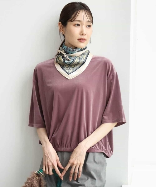 MK MICHEL KLEIN（エムケーミッシェルクラン）の「[洗える]シアーベロア 五分袖カットソー（Tシャツ/カットソー・レディース・ネイビー/ピンク/モカ/ボルドー・38）」の15枚目の写真