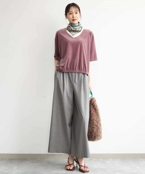 MK MICHEL KLEIN（エムケーミッシェルクラン）の「[洗える]シアーベロア 五分袖カットソー（Tシャツ/カットソー・レディース・ネイビー/ピンク/モカ/ボルドー・38）」の16枚目の写真