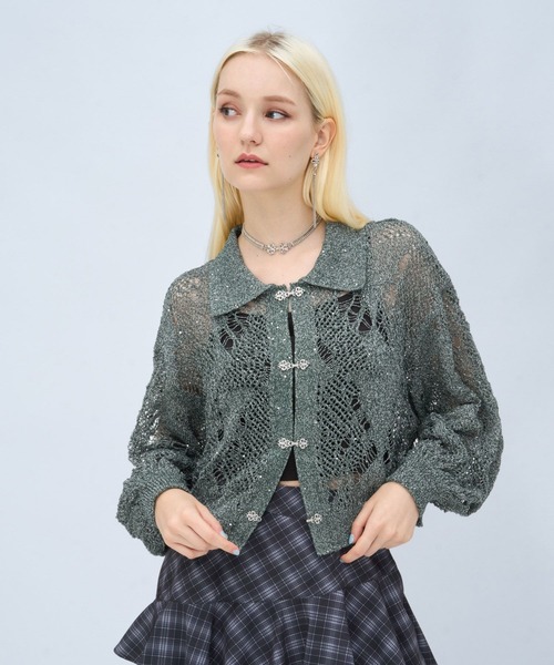 HARE（ハレ）の「チャイナスカシアミシャツカーディガン(HARE)（カーディガン/ボレロ・レディース・グリーン/ブラック・FREE）」の2枚目の写真