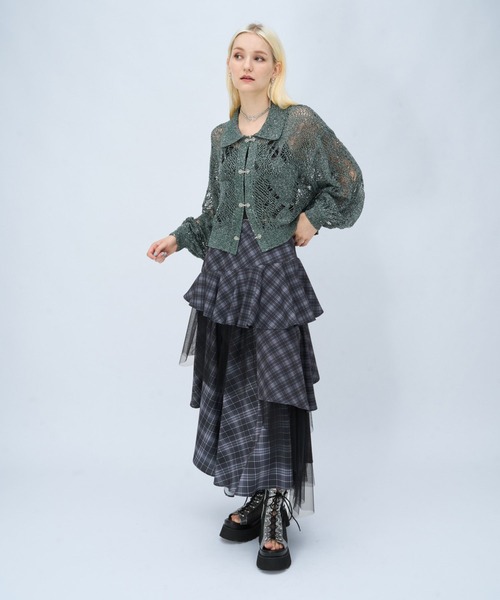 HARE（ハレ）の「チャイナスカシアミシャツカーディガン(HARE)（カーディガン/ボレロ・レディース・グリーン/ブラック・FREE）」の5枚目の写真
