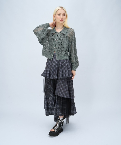 HARE（ハレ）の「チャイナスカシアミシャツカーディガン(HARE)（カーディガン/ボレロ・レディース・グリーン/ブラック・FREE）」の6枚目の写真
