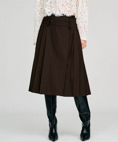 PRANK PROJECT（プランクプロジェクト）の「【2026Autumn Pre-Order】ダブルウエストプリーツスカート / Double-Waist Pleated Skirt（スカート・レディース・ブラウン/ネイビー/ベージュ・38/36）」の2枚目の写真