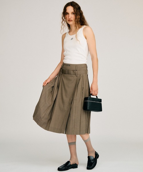 PRANK PROJECT（プランクプロジェクト）の「【2026Autumn Pre-Order】ダブルウエストプリーツスカート / Double-Waist Pleated Skirt（スカート・レディース・ブラウン/ネイビー/ベージュ・38/36）」の6枚目の写真