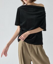 シアーベロアドレープ半袖トップス