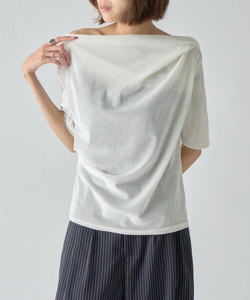 goocy(グーシー)の「シアーベロアドレープ半袖トップス(Tシャツ/カットソー・レディース・グレー/ブラウン/ブラック/ホワイト・FREE)」の5枚目の写真