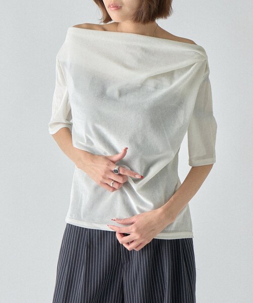 goocy(グーシー)の「シアーベロアドレープ半袖トップス(Tシャツ/カットソー・レディース・グレー/ブラウン/ブラック/ホワイト・FREE)」の8枚目の写真