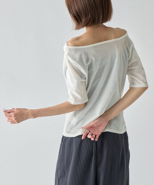 goocy(グーシー)の「シアーベロアドレープ半袖トップス(Tシャツ/カットソー・レディース・グレー/ブラウン/ブラック/ホワイト・FREE)」の9枚目の写真