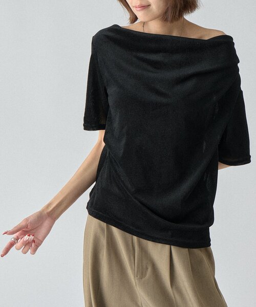 goocy(グーシー)の「シアーベロアドレープ半袖トップス(Tシャツ/カットソー・レディース・グレー/ブラウン/ブラック/ホワイト・FREE)」の20枚目の写真