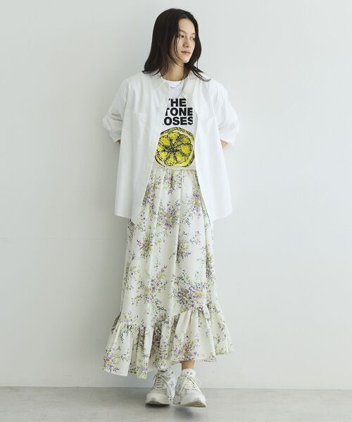 GARAGE OF GOOD CLOTHING(ガレージオブグッドクロージング)の「【日本製】ピーチファイユフラワープリント裾フリルスカート(スカート・レディース・ブラック/アイボリー・FREE)」の22枚目の写真