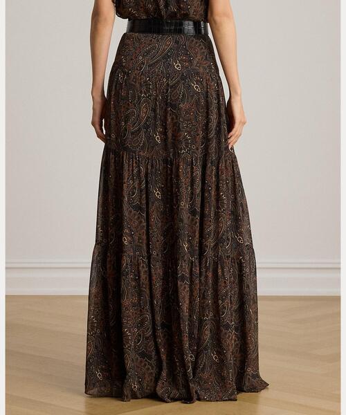 LAUREN RALPH LAUREN(ローレン ラルフ ローレン)の「ペイズリー ジョーゼット ティアード マキシスカート(スカート・レディース・ブラック系1・2/0/4/00)」の4枚目の写真