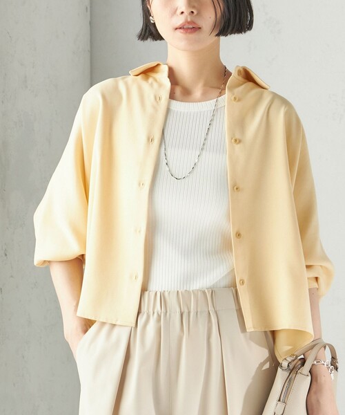 SHIPS(シップス)の「〈手洗い可能〉ポリエステル スエード シャツ 羽織(シャツ/ブラウス・レディース・ブラウン/クリーム・ONE SIZE)」の2枚目の写真