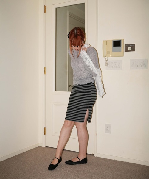 IMARI(イマリ)の「【 IMARI / イマリ 】 ウエスト レース ボーダー スカート(スカート・レディース・グレー・FREE)」の9枚目の写真