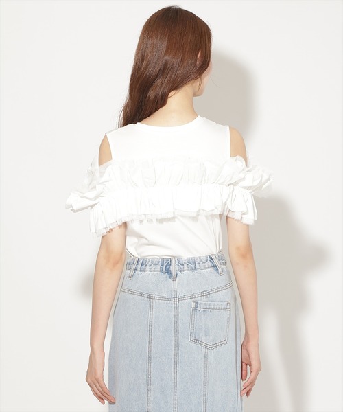 AND COUTURE(アンドクチュール)の「フリルギャザードッキングトップス(Tシャツ/カットソー・レディース・オフホワイト/ブラック・FREE)」の14枚目の写真