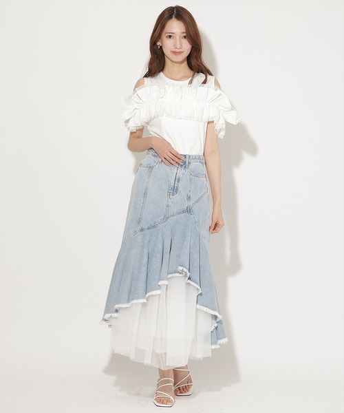AND COUTURE(アンドクチュール)の「フリルギャザードッキングトップス(Tシャツ/カットソー・レディース・オフホワイト/ブラック・FREE)」の17枚目の写真