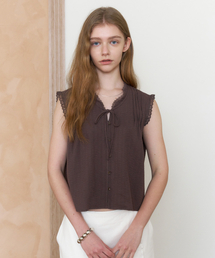 COTTON SLEEVELESS BLOUSE_BROWN