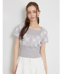 レイヤードデザインジャガードニットトップス 夏服 秋服