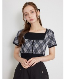 レイヤードデザインジャガードニットトップス 夏服 秋服