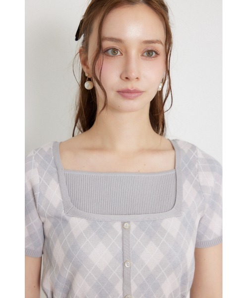 rienda(リエンダ)の「レイヤードデザインジャガードニットトップス 夏服 秋服(ニット/セーター・レディース・ブラウン/グレー/ブラック・FREE)」の7枚目の写真