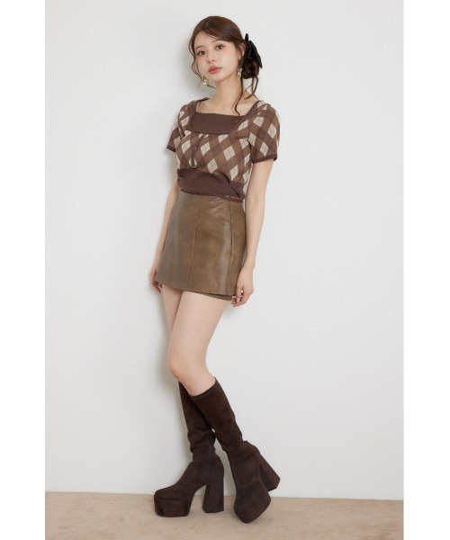 rienda(リエンダ)の「レイヤードデザインジャガードニットトップス 夏服 秋服(ニット/セーター・レディース・ブラウン/グレー/ブラック・FREE)」の12枚目の写真