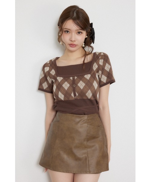 rienda(リエンダ)の「レイヤードデザインジャガードニットトップス 夏服 秋服(ニット/セーター・レディース・ブラウン/グレー/ブラック・FREE)」の14枚目の写真