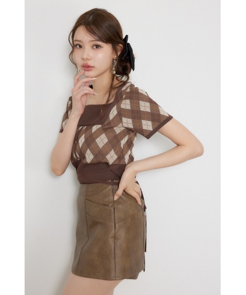 rienda(リエンダ)の「レイヤードデザインジャガードニットトップス 夏服 秋服(ニット/セーター・レディース・ブラウン/グレー/ブラック・FREE)」の15枚目の写真