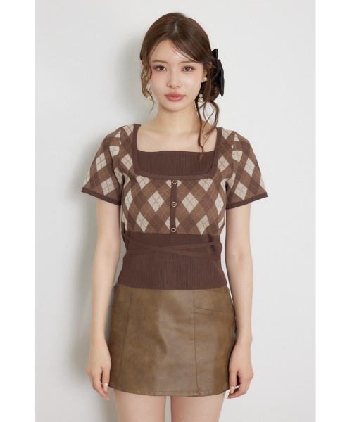 rienda(リエンダ)の「レイヤードデザインジャガードニットトップス 夏服 秋服(ニット/セーター・レディース・ブラウン/グレー/ブラック・FREE)」の17枚目の写真