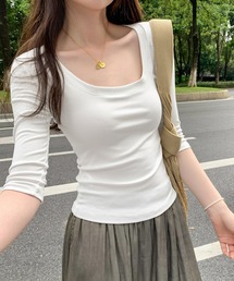 Uネック半端袖Tシャツ