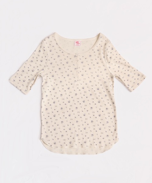 JEMORGAN（ジェーイーモーガン）の「針抜きフライスフラワー柄　ハーフスリーブヘンリーＴ（パック入）（Tシャツ/カットソー・レディース・ブラック/ブルー/ネイビー/レッド・FREE）」の2枚目の写真