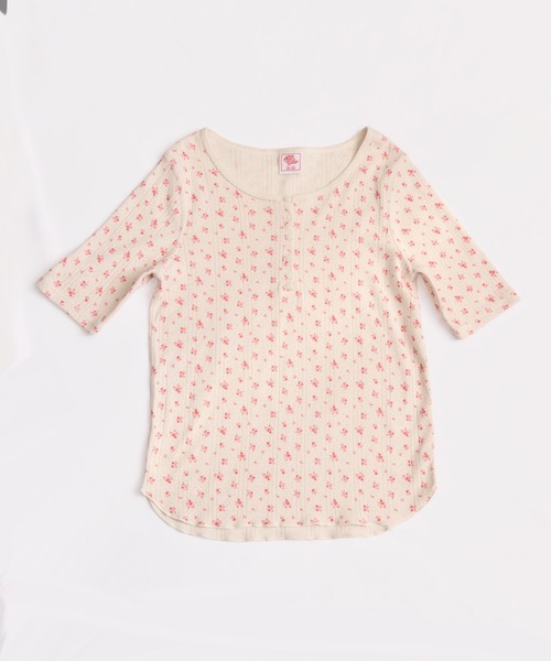 JEMORGAN（ジェーイーモーガン）の「針抜きフライスフラワー柄　ハーフスリーブヘンリーＴ（パック入）（Tシャツ/カットソー・レディース・ブラック/ブルー/ネイビー/レッド・FREE）」の4枚目の写真