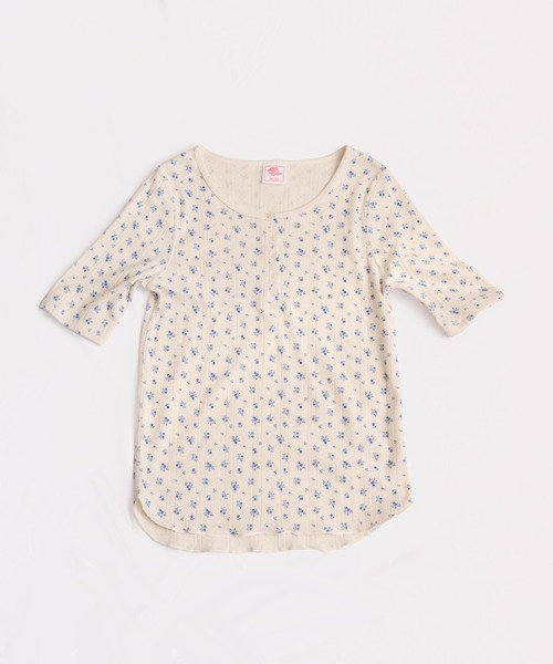 JEMORGAN（ジェーイーモーガン）の「針抜きフライスフラワー柄　ハーフスリーブヘンリーＴ（パック入）（Tシャツ/カットソー・レディース・ブラック/ブルー/ネイビー/レッド・FREE）」の3枚目の写真
