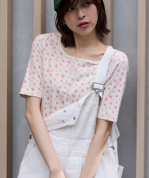 JEMORGAN（ジェーイーモーガン）の「針抜きフライスフラワー柄　ハーフスリーブヘンリーＴ（パック入）（Tシャツ/カットソー・レディース・ブラック/ブルー/ネイビー/レッド・FREE）」の6枚目の写真